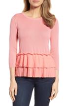 Women's Halogen Woven Ruffle Hem Sweater - Pink