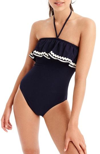 Women's J.crew Ruffle Halter One-piece Swimsuit - Blue