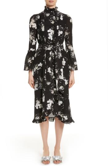 Women's Erdem Floral Silk Ruffle Dress Us / 12 Uk - Black