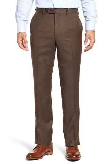 Men's John W. Nordstrom Torino Traditional Fit Flat Front Solid Wool & Cashmere Trousers - Brown