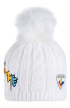 Women's Rossignol Yurock Faux Fur Pom Cable Knit Ski Beanie - White