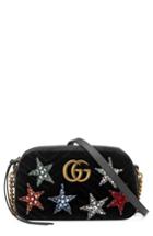 Gucci Small Gg Marmont 2.0 Crystal Stars Velvet Shoulder Bag - Black