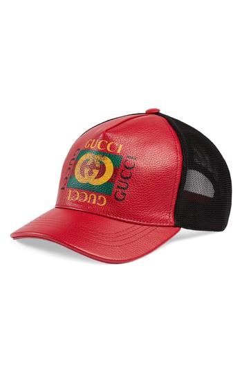 Men's Gucci Vintage Logo Leather Ball Cap - Black