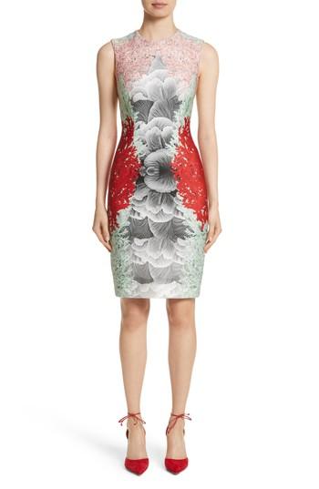 Women's Yigal Azrouel Coral Print Scuba Sheath Dress - Grey