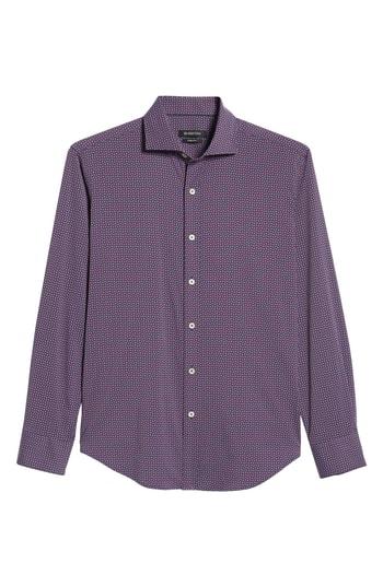 Men's Bugatchi Shaped Fit Geo Print Performance Sport Shirt - Grey