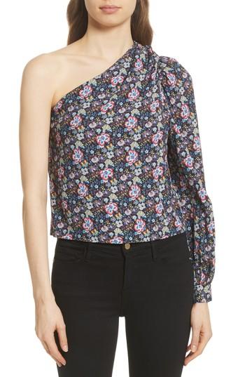Women's Frame Floral Print One-shoulder Top - Blue