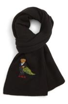 Men's Polo Ralph Lauren Embroidered Christmas Tree Bear Scarf, Size - Black