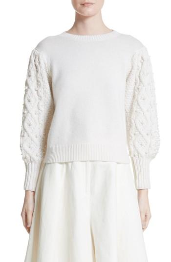 Women's Co Imitation Pearl Embellished Wool & Cashmere Sweater - Ivory