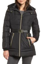 Women's Vince Camuto Belted Down & Feather Jacket With Faux Fur - Black