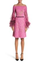 Women's Marchesa Off The Shoulder Illusion Ruffle Sleeve Lace Dress - Coral