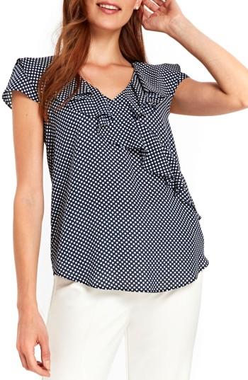 Women's Wallis Ruffle Dot Print Top Us / 8 Uk - Blue