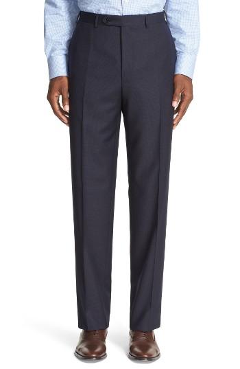 Men's Canali Flat Front Check Wool Trousers R Eu - Blue