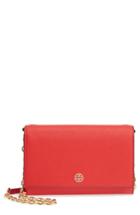 Women's Tory Burch Robinson Leather Wallet On A Chain - Orange