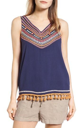 Women's Thml Tassel Hem Embroidered Top - Blue