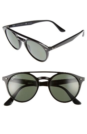 Women's Ray-ban 51mm Polarized Round Sunglasses - Black/ Polar