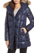 Women's Andrew Marc Down & Feather Fill Coat With Genuine Coyote Fur - Blue
