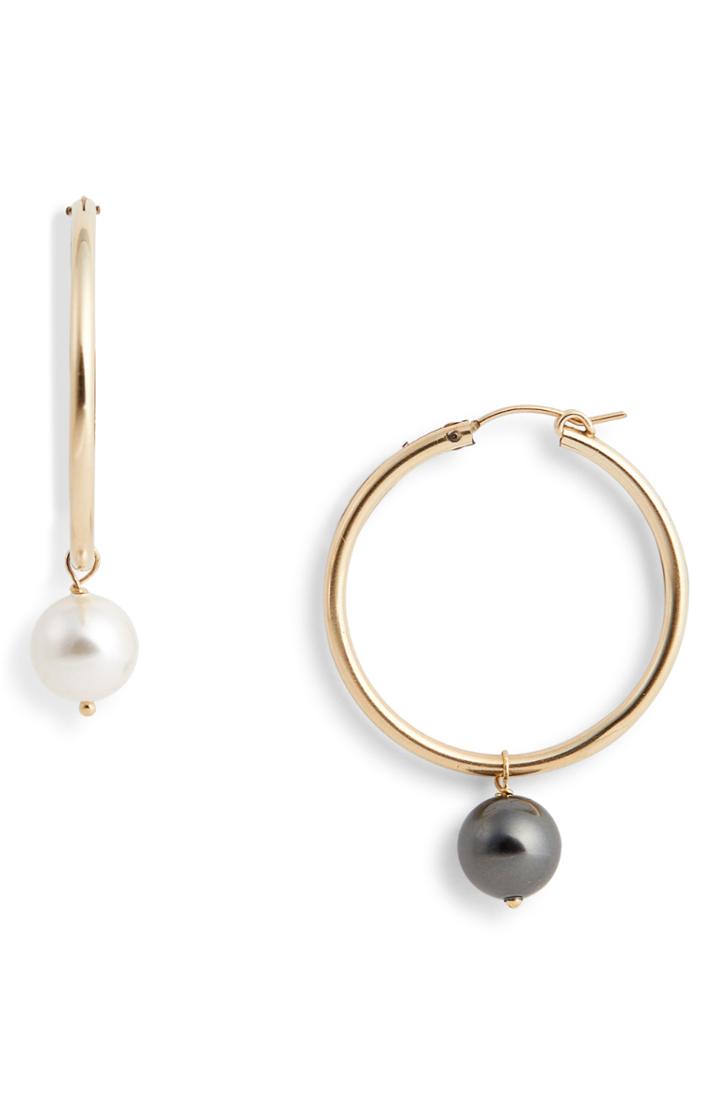 Women's Beck Jewels Agra Mismatched Imitation Pearl Hoop Earrings