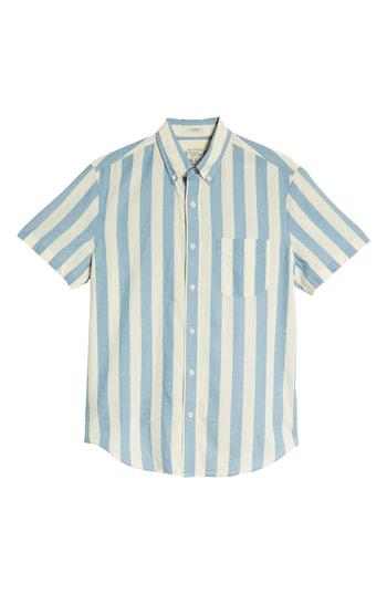 Men's J.crew Regular Fit Madras Stripe Sport Shirt, Size - Blue