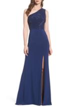 Women's Adrianna Papell Sequin & Jersey One-shoulder Gown - Blue