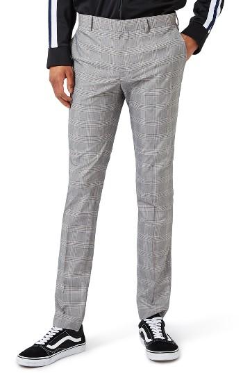 Men's Topman Check Ultra Skinny Fit Suit Trousers X 30 - Grey