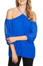 Women's 1.state Off The Shoulder Sheer Chiffon Blouse, Size - Blue