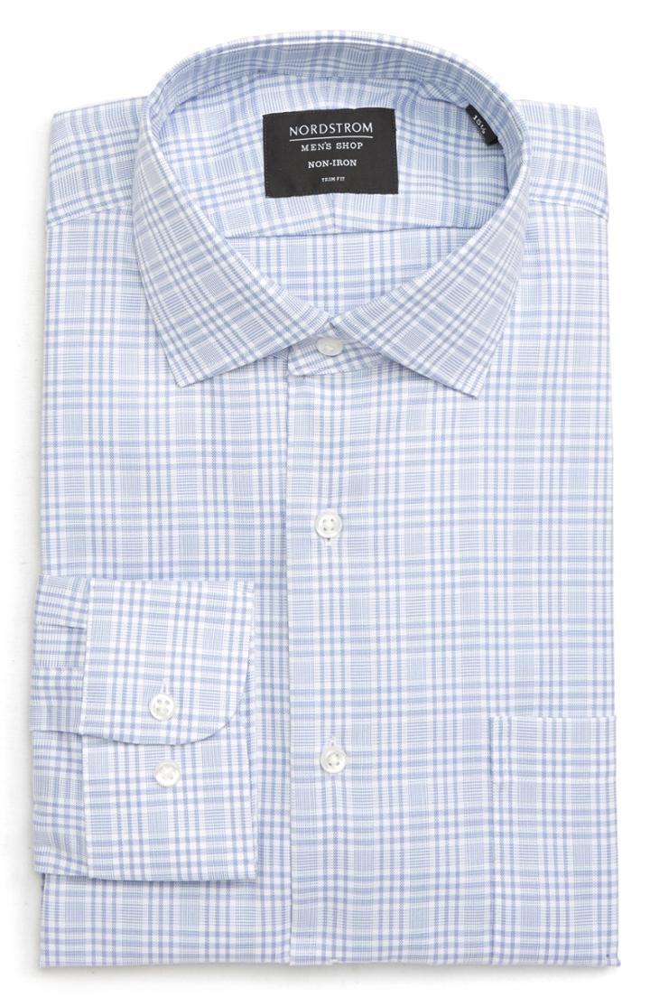 Men's Nordstrom Men's Shop Traditional Fit Non-iron Plaid Dress Shirt - 32/33 - Blue