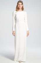 Women's Houghton 'cheyne' Open Back Long Sleeve Silk Column Gown - Ivory