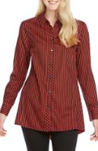 Women's Foxcroft Emilia Holiday Stripe Shirt - Burgundy