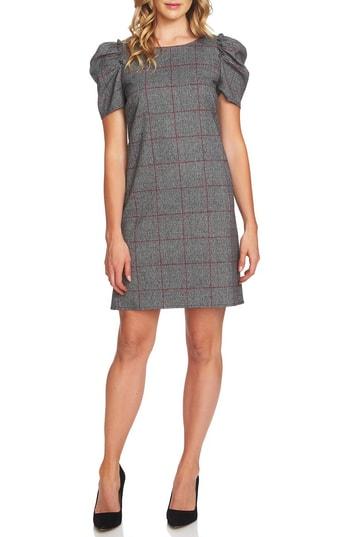 Women's Cece Puffed Sleeve Plaid Shift Dress - Black