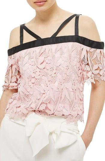 Women's Topshop Strappy Lace Top Us (fits Like 0) - Pink