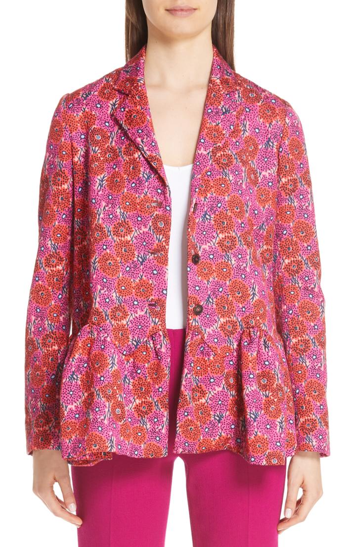Women's Lela Rose Floral Print Matelasse Peplum Jacket - Pink