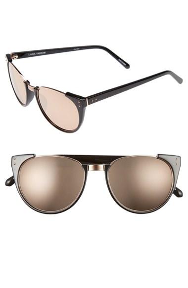 Women's Linda Farrow 54mm 18 Karat Rose Gold Trim Retro Sunglasses - Black/ Rose Gold/ Rose Gold