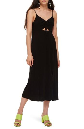 Women's Topshop Ruched Front Midi Slipdress Us (fits Like 0) - Black