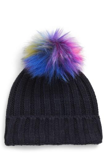 Women's Bp. Multicolored Faux Fur Pompom Beanie - Blue