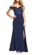 Women's Morgan & Co. Sparkle Off The Shoulder Gown /8 - Blue