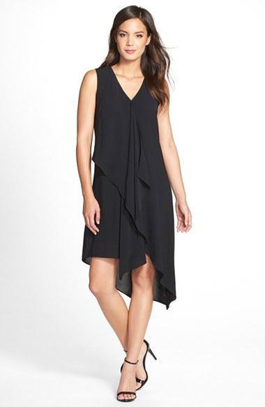Women's Adrianna Papell Ruffle Front Crepe High/low Dress - Black