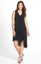 Women's Adrianna Papell Ruffle Front Crepe High/low Dress - Black