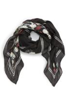 Men's Alexander Mcqueen Skull With Floral Motif Scarf, Size - Black
