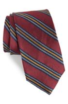 Men's The Tie Bar Rangel Stripe Silk & Linen Tie, Size X-long - Burgundy