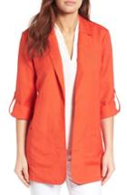 Women's Chaus Linen Blend Roll Tab Jacket - Coral