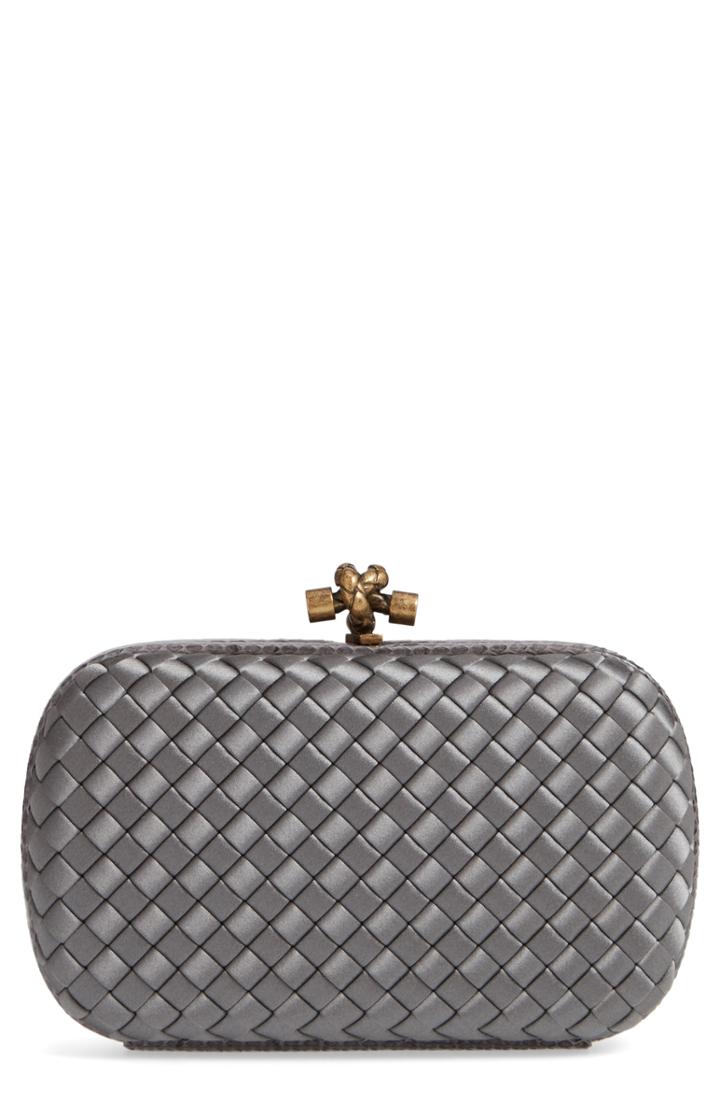 Bottega Veneta Intreccio Knot Satin & Genuine Snakeskin Clutch -
