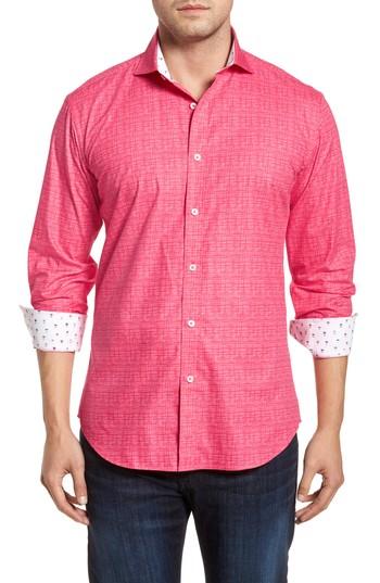 Men's Bugatchi Freehand Shaped Fit Sport Shirt - Pink