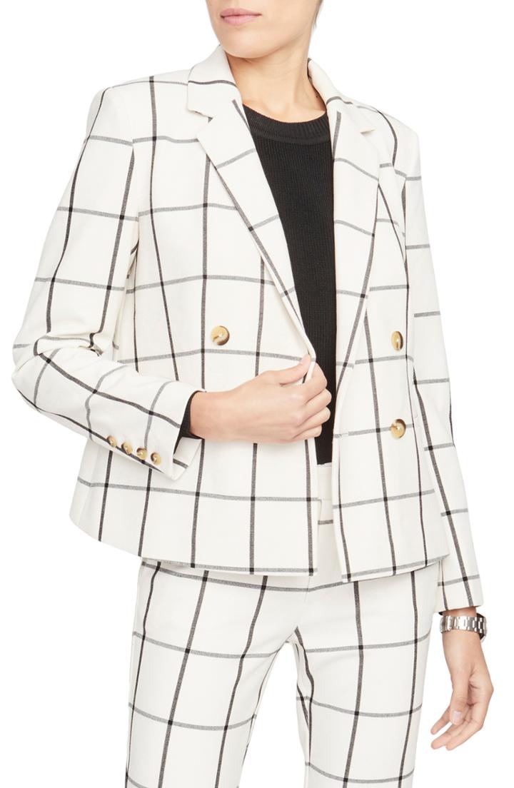 Women's Rachel Roy Collection Grid Pattern Double Breasted Crop Jacket