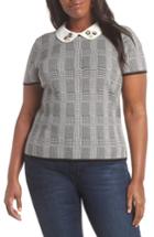 Women's Cece Embellished Collar Check Cotton Blend Sweater - Black
