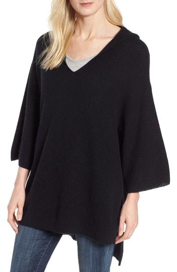 Women's Halogen Cashmere Hooded Poncho, Size - Black