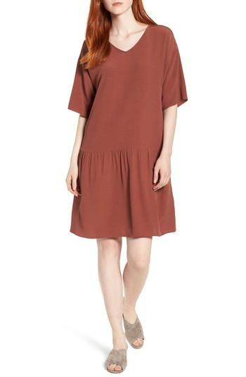 Women's Eileen Fisher Drop Waist Tencel Blend Dress - Brown