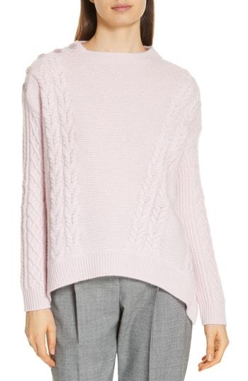 Women's Lewit Cable Detail Button Shoulder Cashmere Sweater - Purple