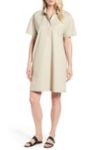 Women's Eileen Fisher Organic Cotton Poplin Shirtdress, Size - Beige