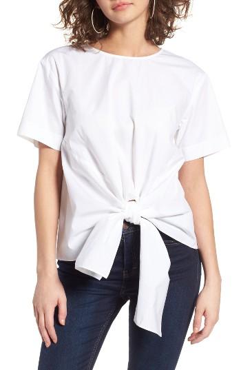 Women's J.o.a. Poplin Tie Front Top - White