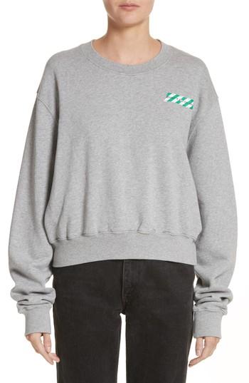 Women's Off-white Woman Tape Crop Crewneck Sweater - Grey